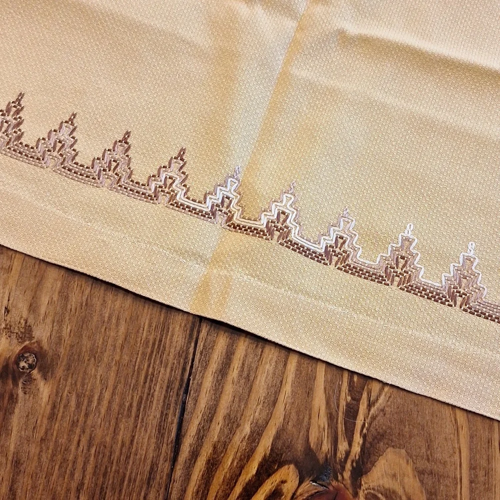 Vintage Tan Hand Embroidered Dish Towel